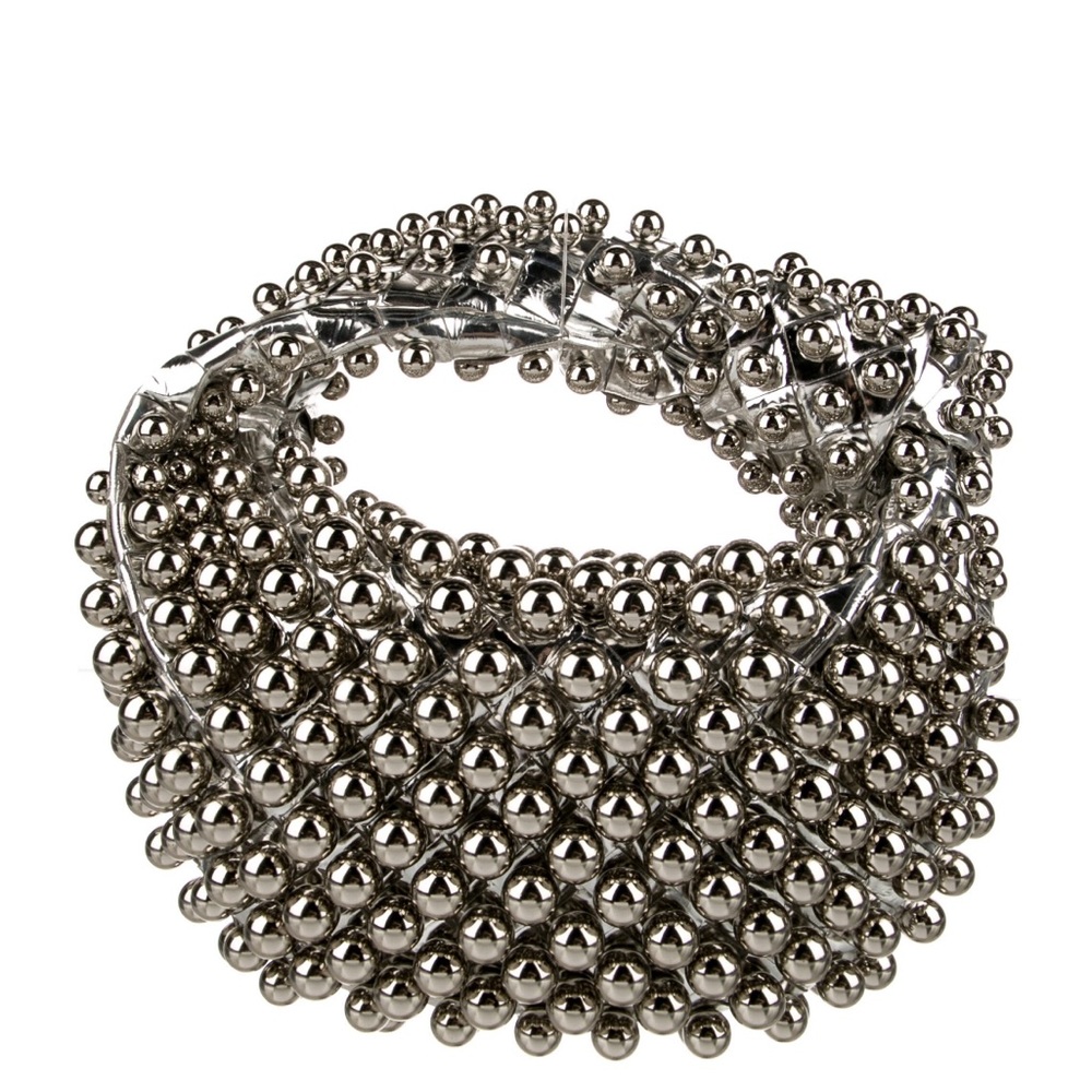 SOLD!! BOTTEGA VENETA MINI JODIE LEATHER SILVER METALLIC STUDDED BEADED BAG - Picture 4 of 9